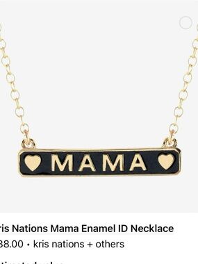MAMA Enamel Bar Necklace in Black and Gold